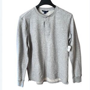 NWT GAP Double Knit Henley Grey Heather Size XL Light Sweater